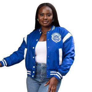 Veste universitaire en laine bleu roi Zeta Phi Beta pour femmes, lettres grecques brodées en chenille, bomber streetwear - Product Image 1