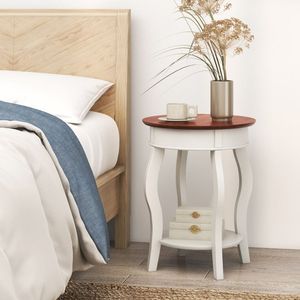 2-Tier <b>Round</b> End <b>Table</b> with Storage Shelf Solid Rubber Wood Legs <b>Console</b> <b>Tables</b> - Product Image 3