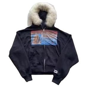 Sudaderas con capucha con estampado de pantalla Chaquetas Fabricante Logotipo personalizado 440 GSM Algodón pesado French Terry Zip Up Fur Sudadera con capucha unisex para hombres - Product Image 3