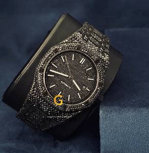 นาฬิกาข้อมือผู้ชายแบบอนาล็อก ประดับเพชรโมอิสซาไนต์สีดำทรงกลมเจียระไน VVS พร้อมแท่งสีขาว ดีไซน์ฮิปฮอป - Product Image 5