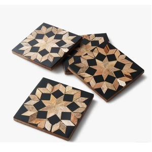 Handmade Mother Pearl Bone Inlay Square <b>Coaster</b> <b>Set</b> Modern Geometric Pattern Customizable Colors Luxury Home Decor Mat Gift <b>Set</b> - Product Image 3