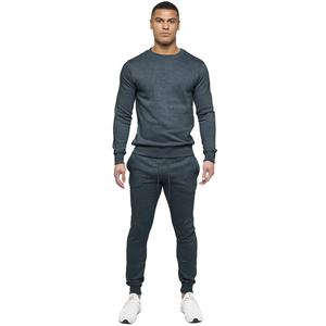 Sudadera de Cuello Redondo para Hombre, Color Gris Oscuro, Corte Ajustado, Tejido de Algodón, Estilo Casual para Otoño, Diseño de Color Sólido con Bolsillo - Product Image 1