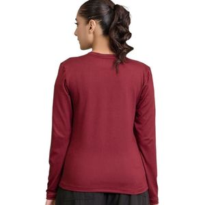 Ladies Burgundy Long Sleeve Neck <b>Top</b> Casual Fitted Pullover Shirt Basic Everyday Layering Tee Simple Womens Fashion Clothin - Product Image 6