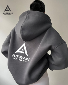 AIFRAN Sweat-shirt à capuche oversize pour femme, col en V, en coton tricoté délavé, épaules tombantes, grande capuche, pull streetwear d'hiver - Product Image 4