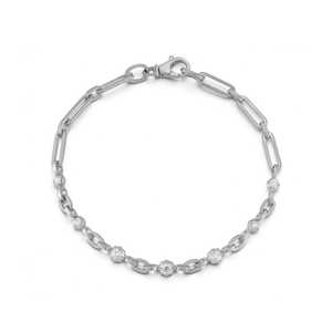 Paperclip Link Chain Round Lab Grown Diamond Station <b>Bracelet</b> Minimalist Everyday Wear Jewelry Gift For Women 14k 18k <b>Solid</b> Gold - Product Image 2