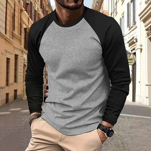 Camiseta de manga larga para hombre, cuello redondo, informal, con combinación de colores, nueva colección primavera-otoño, ropa para hombre, top - Product Image 5