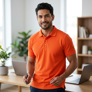 Men's <b>Orange</b> Solid <b>Polo</b> Shirt Short Sleeve Casual 100% Cotton Knitted Breathable Regular Fit - Product Image 5