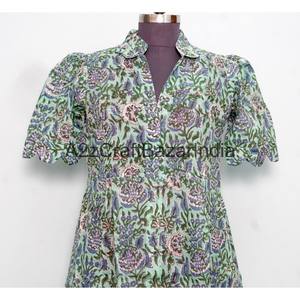 Vestido de Verano Midi para Mujer, Hecho a Mano, Estampado Floral Indio Kangura, de Algodón, Ecológico, con Encaje, Transpirable, Corte en A - Product Image 2
