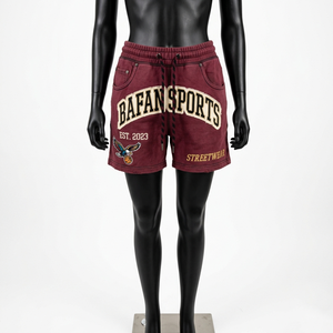 กางเกงขาสั้นผ้าฟลีซคอตตอนคุณภาพสูง 300 GSM สีเบอร์กันดี ลุคสตรีทแวร์ พิมพ์ลายตามสั่ง ปักโลโก้ กางเกงขาสั้นผู้หญิง - Product Image 3