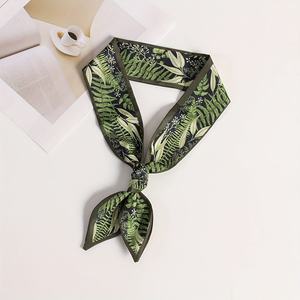 Wholesale Custom Silk Skinny Ribbon <b>Scarf</b> Trendy <b>Grey</b> Leopard Animal Print Bag Handle Wrap - Product Image 3