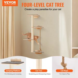 Albero per Gatti a 4 Livelli con 4 Piattaforme, Mensola Galleggiante da Parete per Gatti (portata 40 libbre), Set in Legno di Pino da 12 mm, Arredamento da Parete per Gatti con Tiragraffi - Product Image 2