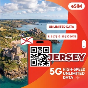 ซิมอีซิมเจอร์ซีย์แบบไม่จำกัดข้อมูล ใช้งานได้ 3 5 7 10 15 30 วัน แบบเติมเงิน 4G/5G อินเทอร์เน็ตสำหรับการเดินทาง พร้อมการเปิดใช้งานด้วยคิวอาร์โค้ดทันที - Product Image 1