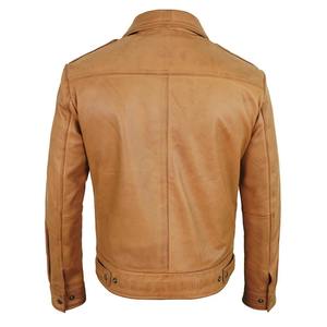 Men's Tan Genuine Leather Eco-friendly Quilted <b>Slim</b> <b>Fit</b> Stand Collar Zipper Closure HIGH STREET Winter Outerwear - Product Image 3