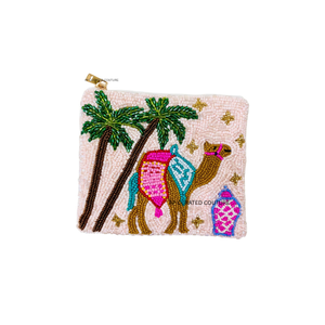 Handmade Beaded Camel Palm Tree <b>Coin</b> <b>Purse</b> Mini Zipper Pouch Bohemian Style Customized Seed Beaded Design for Women - Product Image 1