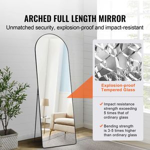 Specchio Curvo Alto con Cornice in Alluminio 65FT X 22FT, Ampio e Indipendente, Montabile a Parete con Superficie Riflettente, Forma Arcuata Completa - Product Image 2