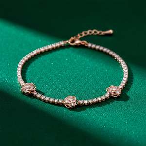 Gold Plated 925 Silver Moissanite Flower Chain Link <b>Bracelet</b> <b>Bangle</b> for Women Party Jewelry GIA Certified - Product Image 2