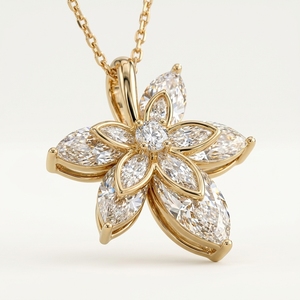 Pendentif pour femme en or jaune 10 carats plaqué or, double couche, motif fleur, pavé de pétales, diamant synthétique CVD de laboratoire, sans chaîne - Product Image 1