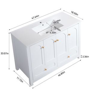 Mobile Bagno Bianco da 48 Pollici con 4 Ante a Chiusura Ammortizzata e 2 Cassetti, Ampio Spazio di Archiviazione, Combinazione con Lavabo in Ceramica - Product Image 4
