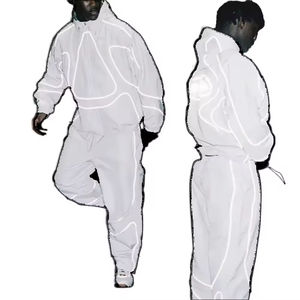 OEM Men Hooded Casual Solid Two Piece Custom Windbreaker Shorts Jacket Tracksuit <b>Reflective</b> Zip Organic Cotton Set - Product Image 3
