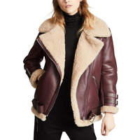 Nouvelle veste en cuir doublée en sherpa pour femme, style motard, chaude pour l'hiver, en cuir de mouton, collection 2026