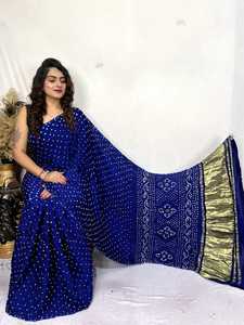 Designer Pure Gajji Silk Bandhani <b>Saree</b> Traditional Indian Tie Dye <b>Saree</b> Wedding Party Wear - Product Image 2