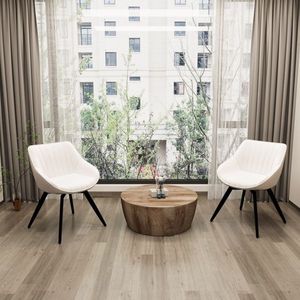 29.53\" Medieval MDF Coffee <b>Table</b> and 2 PU Dining Chair Set Drum Integrated Dining <b>Table</b> with Black Metal <b>Leg</b> for Living Room - Product Image 2