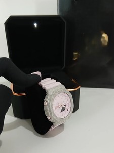 Reloj Mecánico Analógico Digital con Brillantina Rosa, Bisel de Diamantes y Correa de Silicona para Mujer - Product Image 2