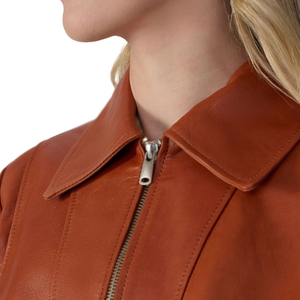 Blouson Bomber Femme en Cuir Véritable 2026, Manches Longues, Col Rabattu, Fermeture Éclair, Couleur Unie, Coupe Courte, Idéal Automne - Product Image 6