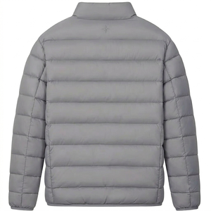 Men's Gray Stand Collar Puffer <b>Jacket</b> Windproof Casual Winter Zipper Front Polyester Wadding Regular Fit Solid Color - Product Image 2
