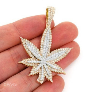 Pendentif Fleur et Feuille en Moissanite, Argent Sterling 925, Cannabis Sativa, Cannabis 420, Pendentif Hip Hop, Feuille d'érable - Product Image 5