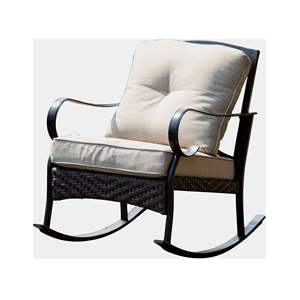 Single Rocking Patio Garden <b>Chair</b> with Beige <b>Comfy</b> Cushions Wicker Material - Product Image 1