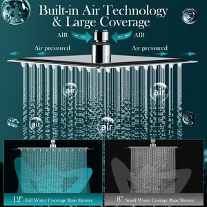 Système de Douche Double en Acier Inoxydable Poli 12'' avec Bras d'Extension Réglable, Douche Pluie et <span class=keywords><strong>Douchette</strong></span> à Main à Jet Massant, Qualité Hôtelière Supérieure - Product Image 4