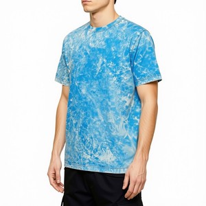 เสื้อยืดผู้ชาย แขนสั้น ผ้าฝ้าย ทรงโอเวอร์ไซส์ ลายพิมพ์สีน้ำเงิน ผ้าเจอร์ซีย์ถัก สไตล์ลำลอง - Product Image 3