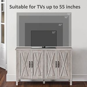 Gray <b>Kitchen</b> Buffet Cabinet with 4 Barn Doors and 2 Adjustable <b>Shelves</b> Sideboard <b>for</b> Villa Living Room Hallway Rattan Handle - Product Image 6