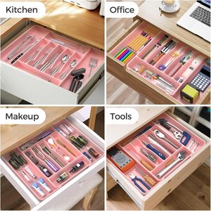 Organizzatore per posate da cucina espandibile extra large, senza BPA, per alimenti, in argento, per cassetti e utensili - Product Image 1