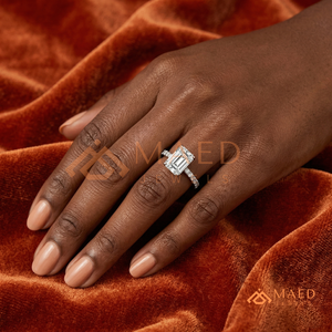 925 Sterling <b>Silver</b> Emerald Cut Moissanite/Diamond Engagement <b>Ring</b> for Women, Pave Diamond Band <b>Solitaire</b> <b>Ring</b> - Product Image 4