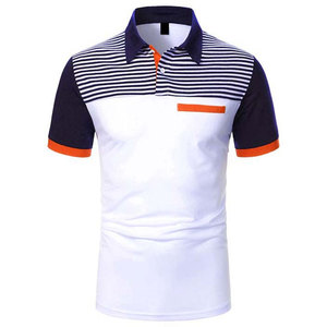 Polo pour homme en maille à blocs de couleur blancs, manches courtes, style décontracté - Product Image 3