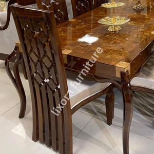 Luxury Handcrafted Solid Wood 8 Seater Dining <b>Table</b> Set High Gloss <b>Walnut</b> Finish Ornate Carved Chairs - Product Image 4
