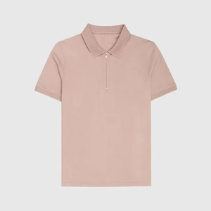 Polo de algodón de primera calidad con logotipo personalizado para hombre, corte ajustado, con cremallera, manga corta, transpirable. - Product Image 6