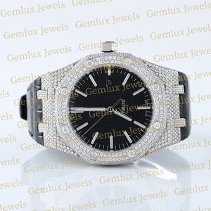 Premium Quality Pass Diamond Tester D VVS Iced Out Moissanite Diamond Fecha automática Dial negro con correa de goma negra Reloj para hombres - Product Image 4