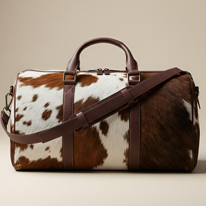 Bolsa de Viaje de Cuero Genuino con Pelo, Cierre de Cremallera, Ligera, Gran Capacidad, para Fin de Semana, LHODB-0030 - Product Image 1