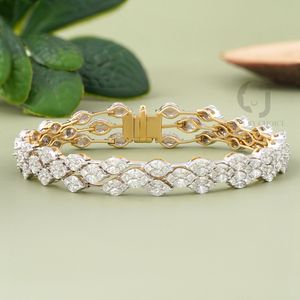 Lab Grown 5.71ct Marquise Princess Diamond 14KT Two Tone Gold Wide Tennis <b>Bracelet</b> Bold Shine Wedding Anniversary <b>Silver</b> Color - Product Image 2