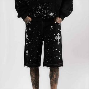 Shorts en jean vintage personnalisés pour hommes avec strass, style streetwear, du fabricant Pure Jeans Denim AI-SH-27 - Product Image 6