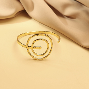 Gold Plated Spiral Brass Cuff <b>Bangle</b> Hammered Open Bracelet for Women Party Wedding Gift - Product Image 1