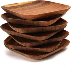 Ensemble d'assiettes en bois faites à la main, assiettes à gâteau en bois, plats à dessert, plateau de service, assiette à sushi en bois, vaisselle de table - Product Image 1
