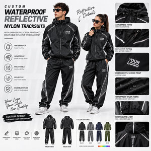 Conjunto de Chándal de Nailon Reflectante Impermeable Personalizado, Chaquetas y Pantalones Cortavientos Transpirables, Logotipo Bordado con Serigrafía, Ligero - Product Image 1