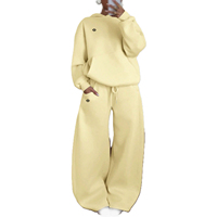 Ensemble de survêtement décontracté à capuche pour femme, grande taille, pour la gym et l'entraînement, couleur unie, deux pièces, 100 % coton, personnalisable