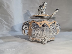 Azucarero de Lujo Estilo Taj Mahal con Diseño de Elefante, Bañado en Plata Real, con Cuchara - Product Image 6