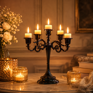 <b>Black</b> Metal 5-Arm <b>Candelabra</b> Elegant Candle Holder for Birthday Parties Durable Decorative Stand - Product Image 1