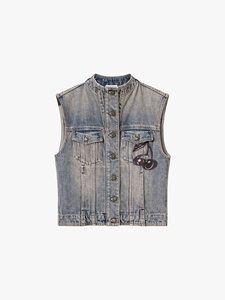 Slim Fit Denim Vest With Stand Collar Button Closure Washed Blue Casual <b>Jacket</b> For Women and <b>men</b> Spring Style - Product Image 2